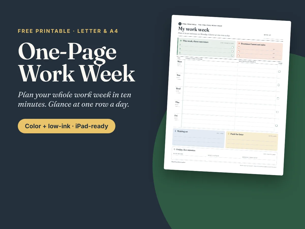 The free One-Page Work Week printable